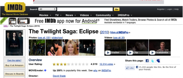 Screengrab of IMDB